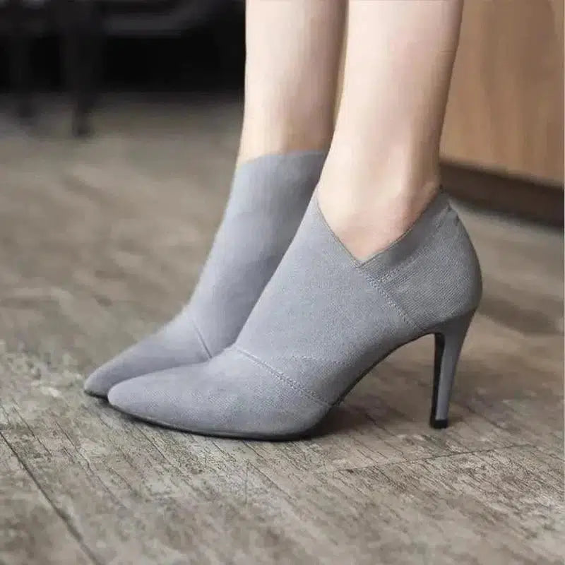 Cheky - Women Shoes Slip-On Retro High Heel Ankle Boot Elegant Cusp England Casual Short Boots Female Pointed Toe Stiletto Shoes